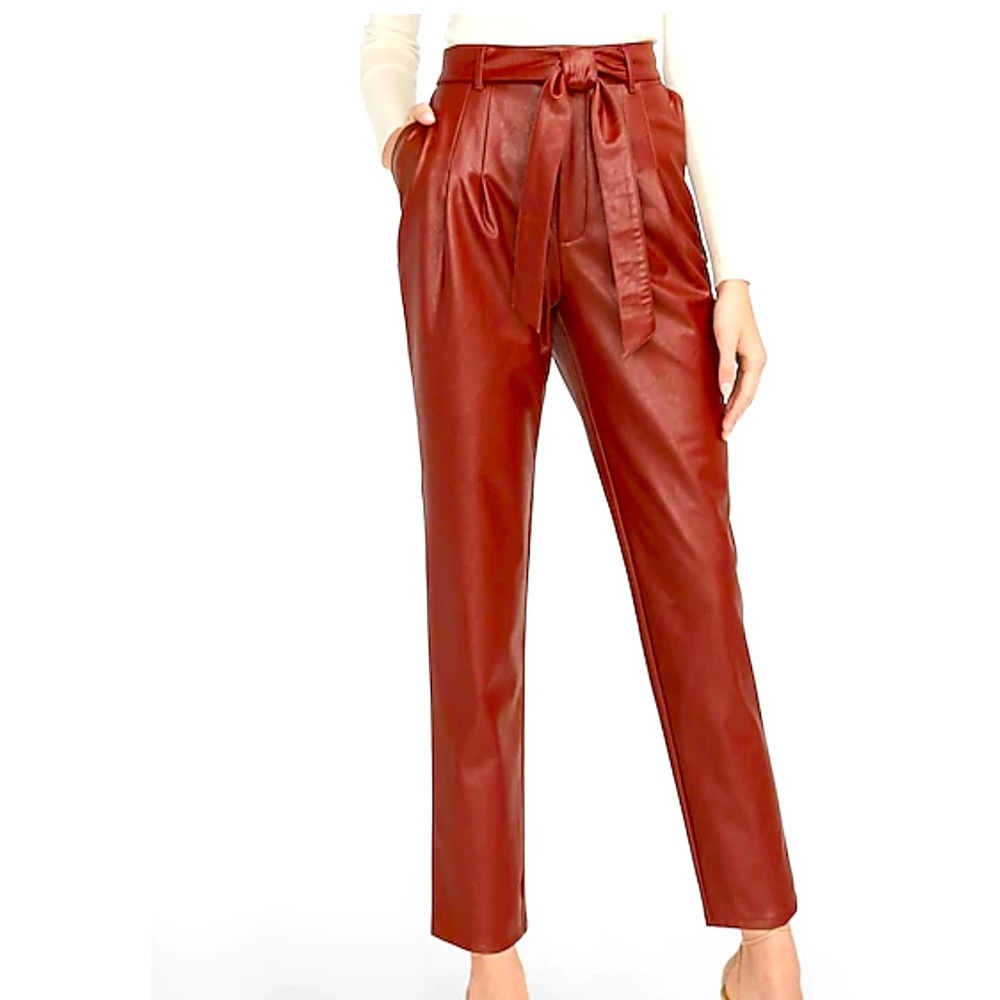 NWT Black tie super high waisted crop faux leather pants.